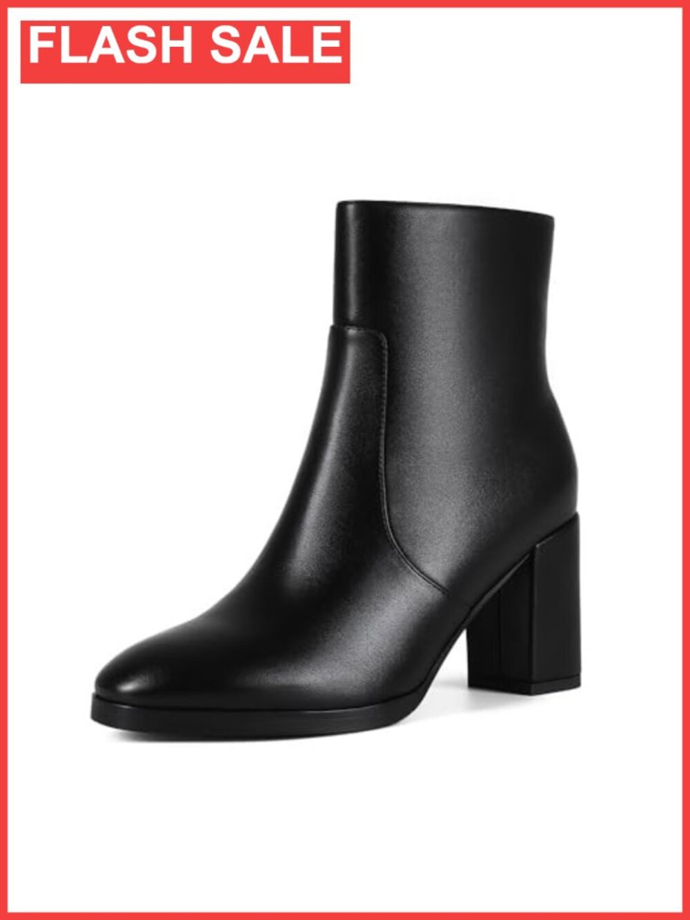 Ankle Boots Faux Leather Chunky Block Heel Side Zip Round Toe Booties